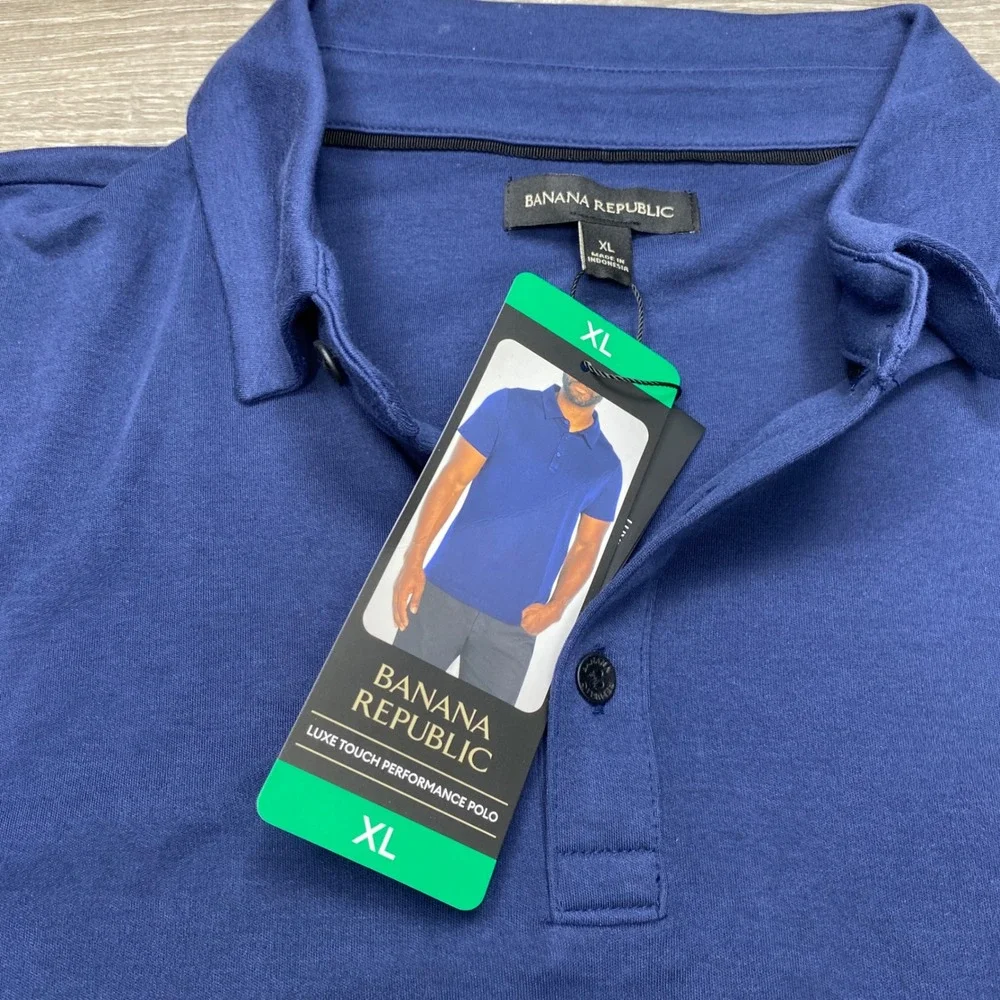 Banana Republic Polo Shirt Mens XL Navy Blue Luxe Touch Performance Casual